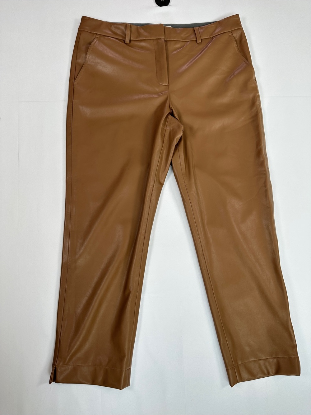 Melanie Lyne Camel Faux Leather Cropped Straight-Leg Pants Size 12